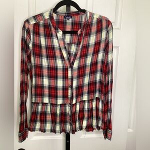 Splendid Red Plaid Peplum Top, size M